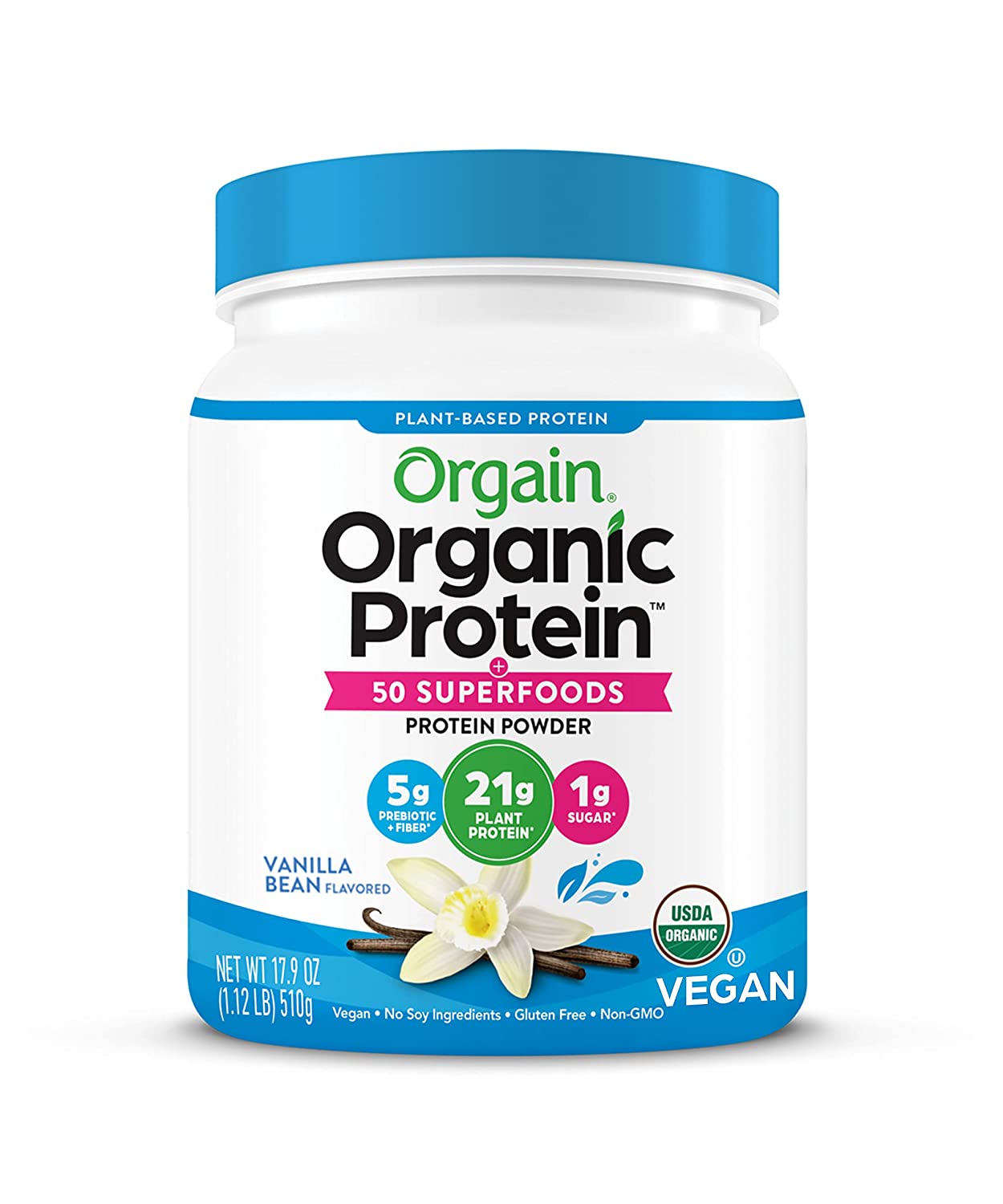 Orgain Organic Protein + Superfoods Powder, Vanilla Bean 2.02lb