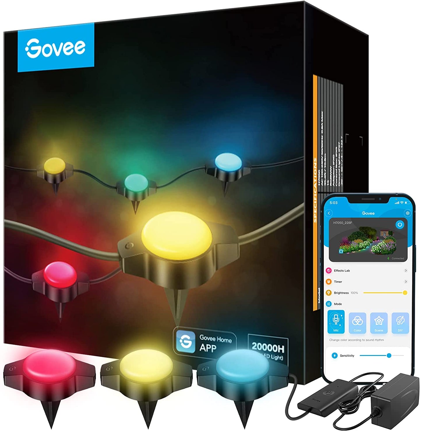 Govee Outdoor Ground Lights, 36ft Multicolor RGBIC Pathway Light