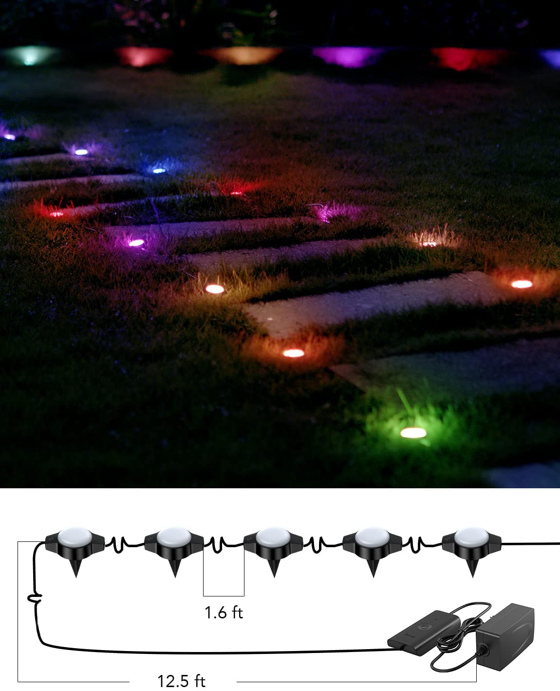 Govee Outdoor Ground Lights, 36ft Multicolor RGBIC Pathway Light