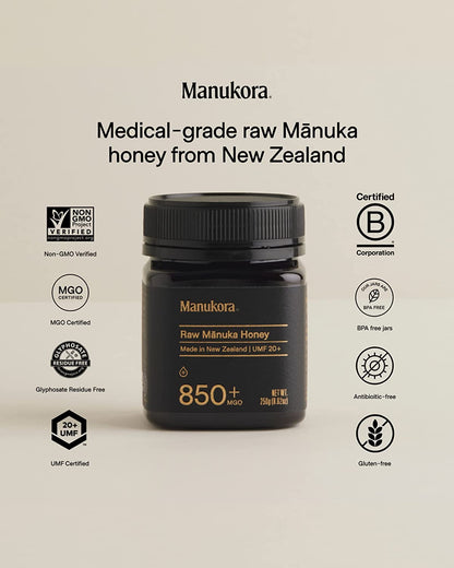 Manukora UMF 20+/MGO 850+ Raw Manuka Honey (250g/8.8oz)