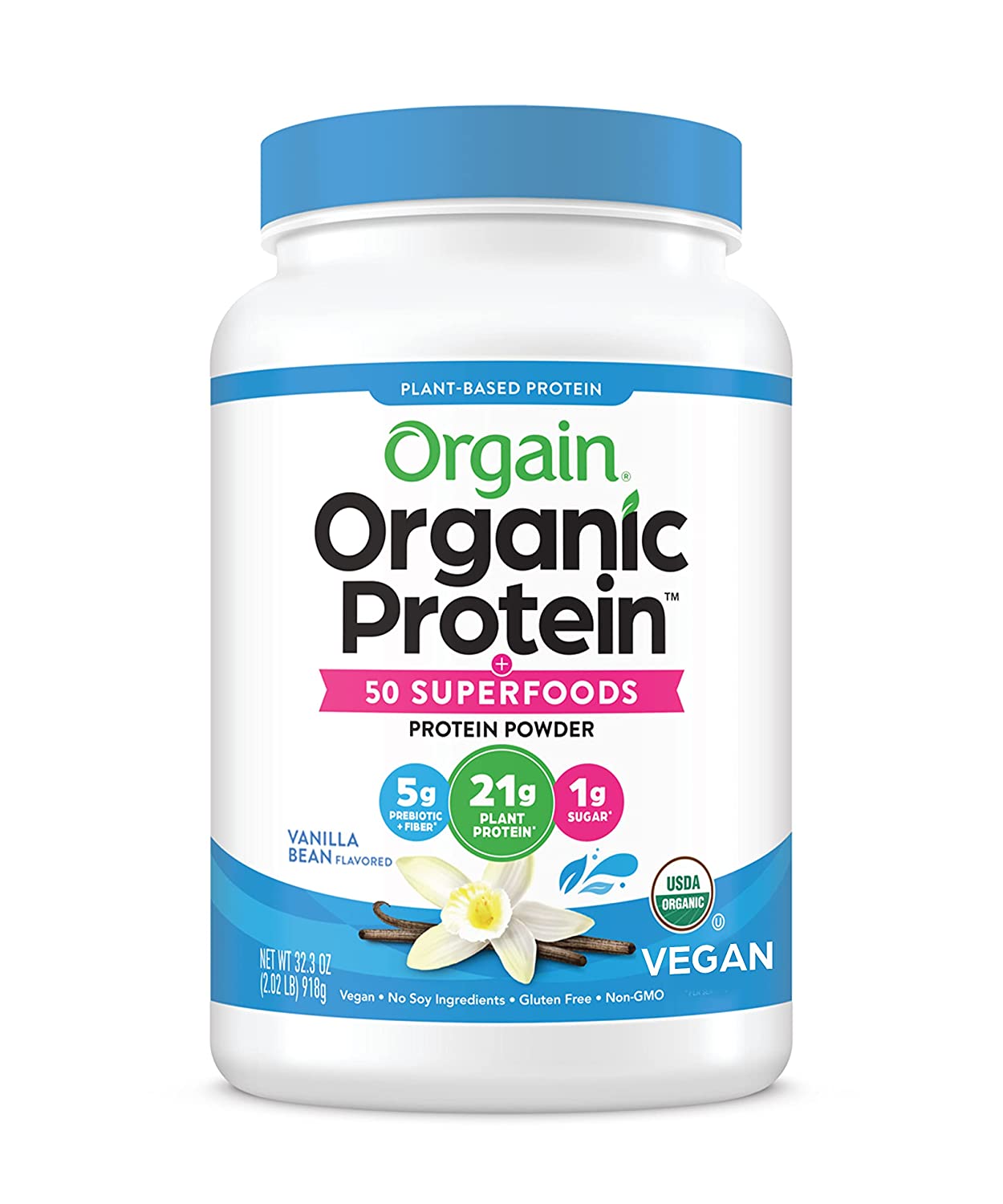 Orgain Organic Protein + Superfoods Powder, Vanilla Bean 2.02lb