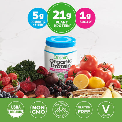 Orgain Organic Protein + Superfoods Powder, Vanilla Bean 2.02lb