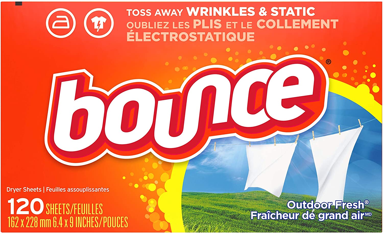 Bounce Dryer Sheets Laundry Fabric Softener, Outdoor Fresh Scent, 120 Count