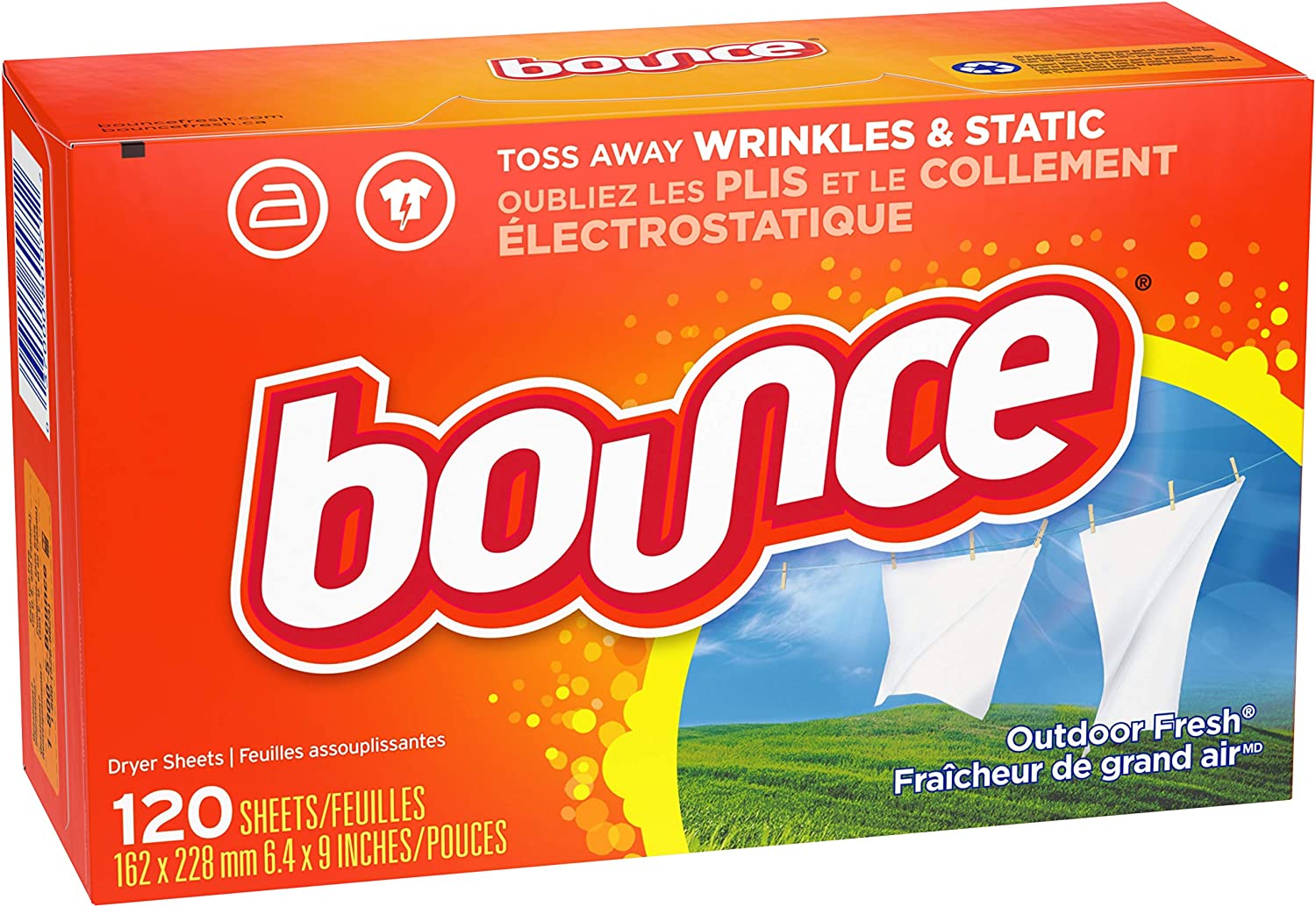 Bounce Dryer Sheets Laundry Fabric Softener, Outdoor Fresh Scent, 120 Count