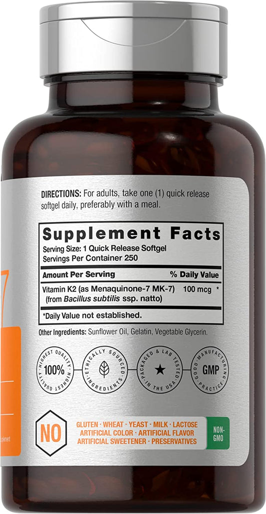 Vitamin K2 MK7 100mcg | 250 Softgels by Horbaach