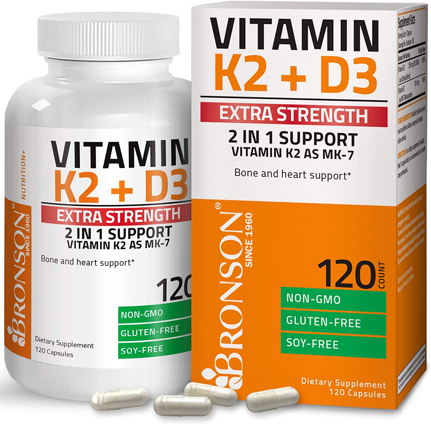 Bronson Vitamin K2 (MK7) with D3 Extra Strength 120 Capsules