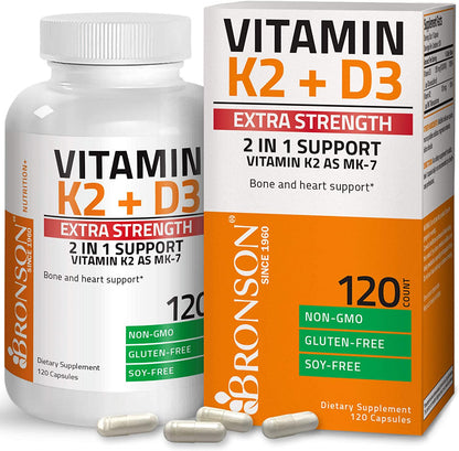 Bronson Vitamin K2 (MK7) with D3 Extra Strength 120 Capsules