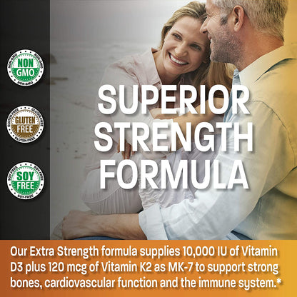 Bronson Vitamin K2 (MK7) with D3 Extra Strength 120 Capsules