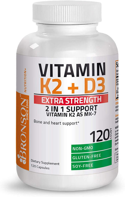 Bronson Vitamin K2 (MK7) with D3 Extra Strength 120 Capsules