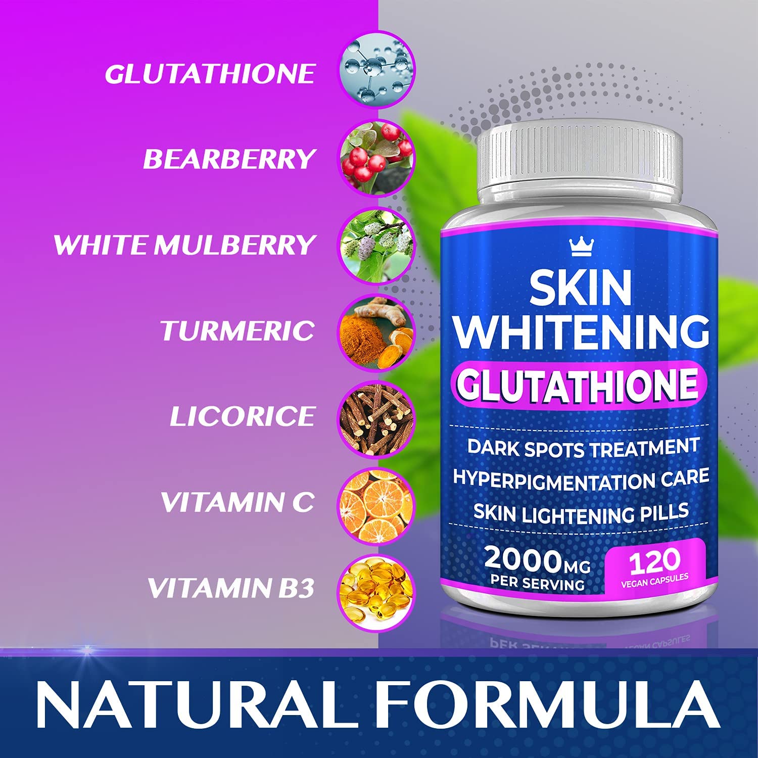 Glutathione Whitening Pills - 120 Capsules 2000mg